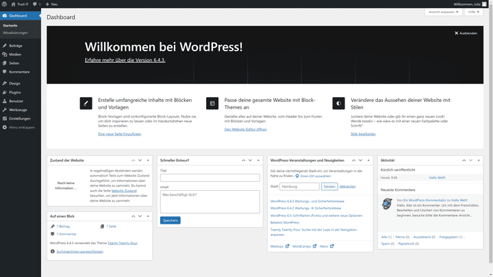 Du konntest allen Schritten folgen? Dann willkommen in deinem eigenen WordPress-Backend!