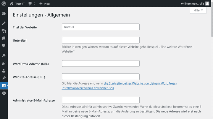 Überprüfe, ob Titel und Untertitel deiner Website stimmt