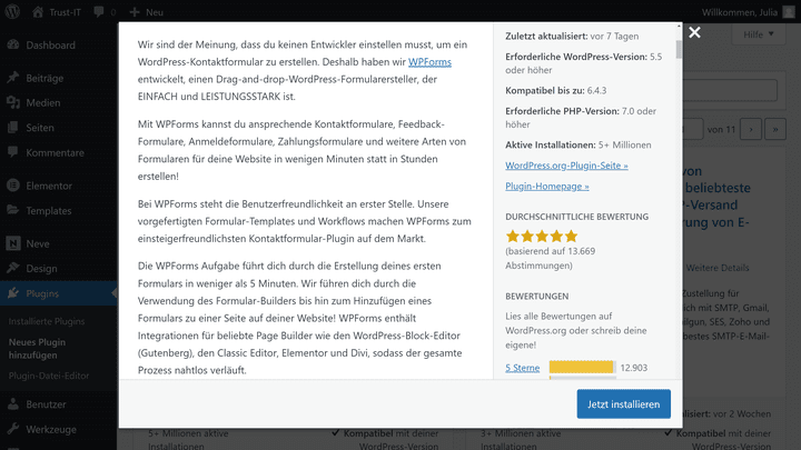 Achte bei Plug-ins auf die Anzahl und Art der Bewertungen sowie auf das Aktualisierungsdatum