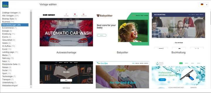 Beim 1blu Webbaukasten haben Sie die Wahl aus über 200 responsiven Design-Vorlagen