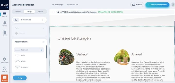 Jeden Abschnitt können Sie mit einem individuellen Design ausstatten, was Form oder Farbe angeht