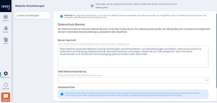 Die wichtigsten DSGVO-Anpassungen für Cookie-Banner und Co. nehmen Sie in den Einstellungen vor