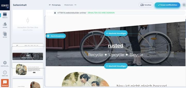 Der Editor “MyWebsite Now” ist übersichtlich aufgebaut und sehr einfach zu bedienen