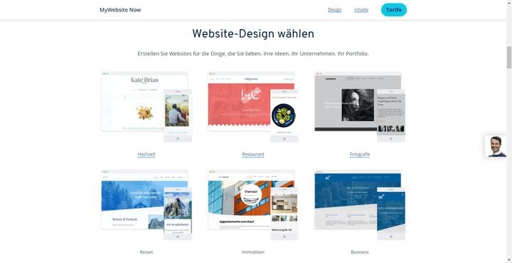 Bei MyWebsite Now starten Sie mit einer Handvoll Design-Vorlagen in die Seitengestaltung
