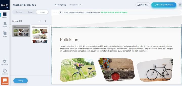 Für jeden Inhaltsabschnitt stehen diverse Layout-Optionen zur Verfügung, um Ihre Website individuell zu gestalten