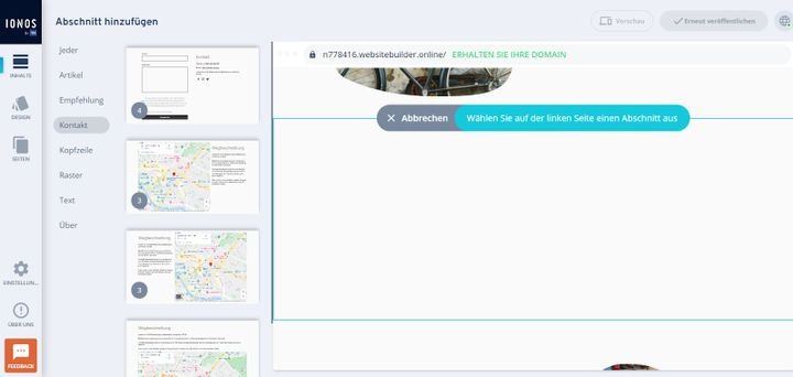 Die Features Ihrer Website werden von den Möglichkeiten der verfügbaren Abschnitts-Vorlagen bestimmt