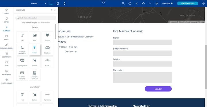 Widgets fügen Sie bei “Creator” einzeln und nicht als komplette Abschnitte ein