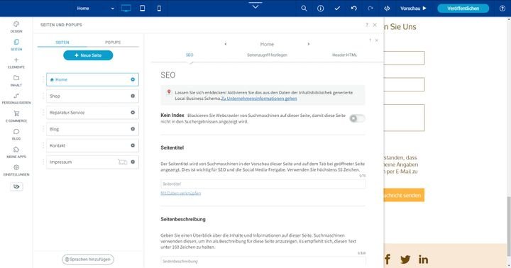 Passen Sie SEO-relevante Beschreibungen Ihrer Website an