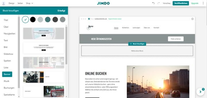 In Jimdo Dolphin ist die Auswahl der Widgets durch die Funktionsweise der “Blöcke” definiert