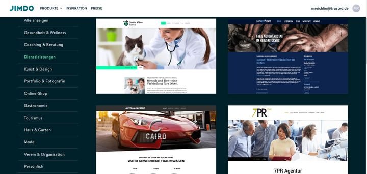 Im Jimdo Creator haben Sie die Wahl aus über 120 responsiven Design-Vorlagen für Ihre Page