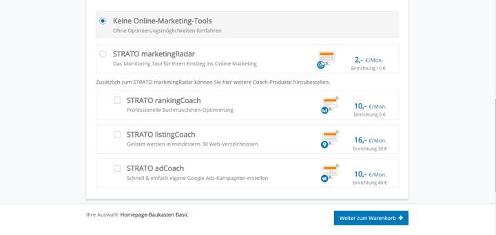 Wenn Sie erweiterte Marketing-Lösungen wollen, können Sie diese optional zu Ihrem STRATO-Tarif hinzubuchen