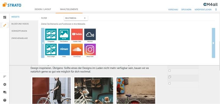 Die verfügbaren Widgets sind für die bessere Übersicht in Kategorien sortiert