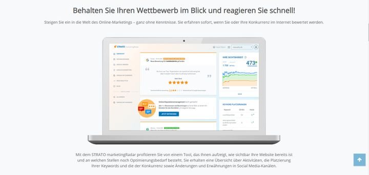 Der marketingRadar von STRATO unterstützt Plus- und Pro-Kunden zusätzlich bei der Suchmaschinenoptimierung