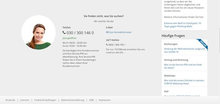 Persönlichen Kontakt zum STRATO-Team stellen Sie per Telefon-Hotline oder E-Mail her - auf Wunsch auch rund um die Uhr