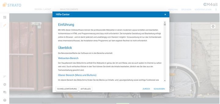 Tipps und allgemeine Anleitungen können Sie auch direkt im STRATO-Editor einblenden lassen