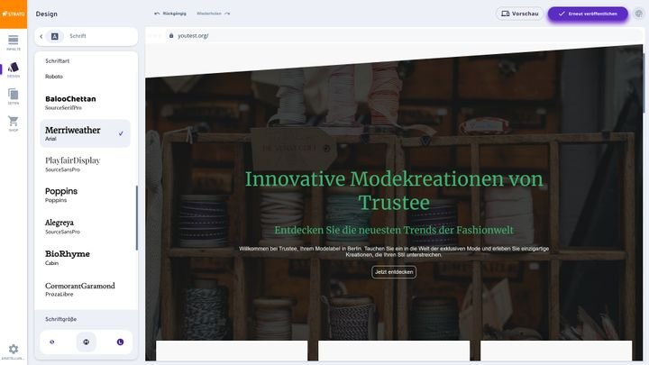 In “Design” legte ich die globalen Einstellungen für meine Website fest