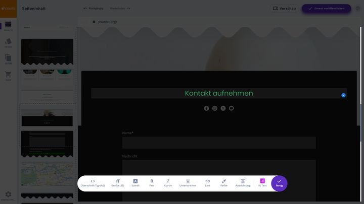 In “Inhalte” konnte ich meine Texte und Widgets anpassen