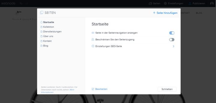 Verwalten Sie Ihre Seiten und fügen Sie beliebig neue Seiten zu Ihrer Webnode-Page hinzu