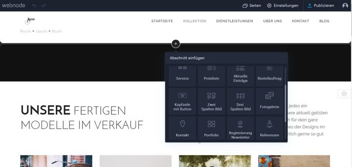 Fügen Sie neue Abschnitte mit Texten, Bildern und Widgets hinzu