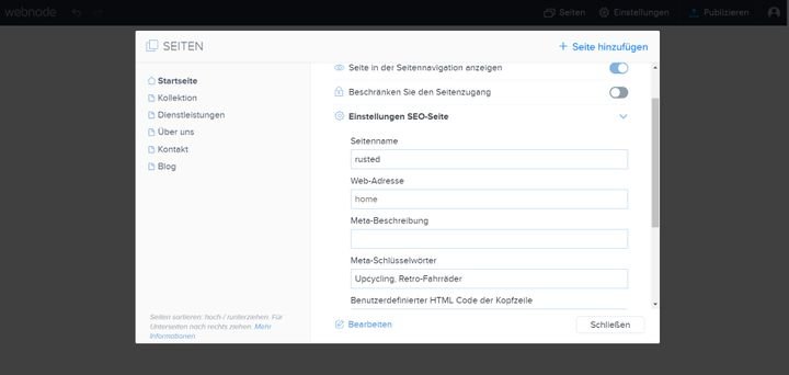 Die SEO-Features von Webnode sind nicht sehr umfangreich und gehen über die Anpassung von Title und Description kam hinaus