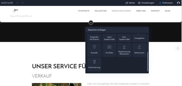 Neue Features bringen Sie mithilfe sogenannter “Abschnitte” auf Ihre Page