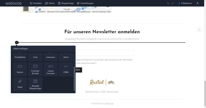 Die Auswahl an spezielleren Widgets ist bei Webnode sehr begrenzt