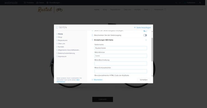 Die SEO-Features von Webnode sind nicht sehr umfangreich
