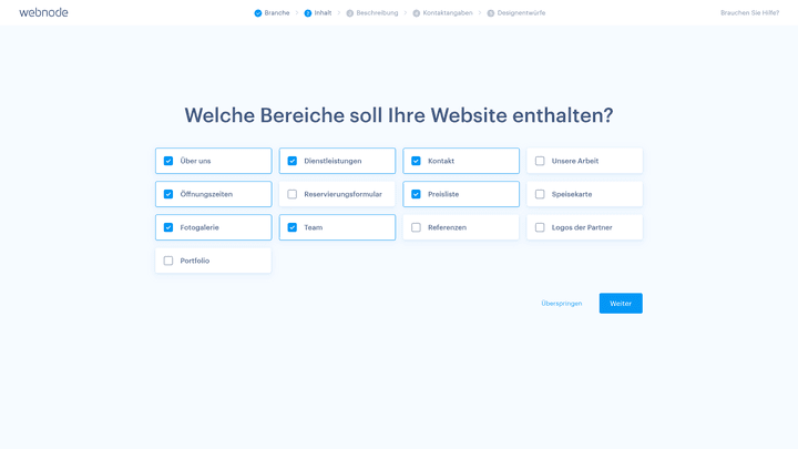 Mit wenigen Angaben generiert Webnode Websites für Sie
