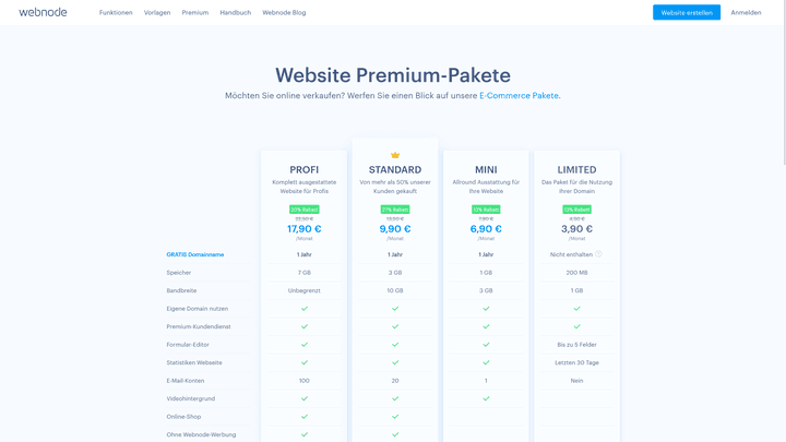 Die Preise von Webnode