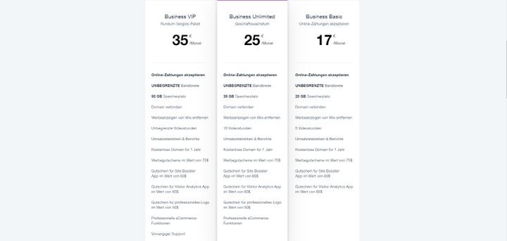 Online-Shops oder andere kommerzielle Pages erstellen Sie bei Wix für zwischen 17 und 35 Euro pro Monat