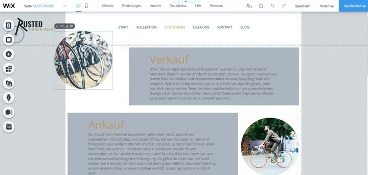 Der Editor von Wix ist sehr intuitiv und erlaubt Ihnen eine sehr freie Gestaltung Ihrer Website