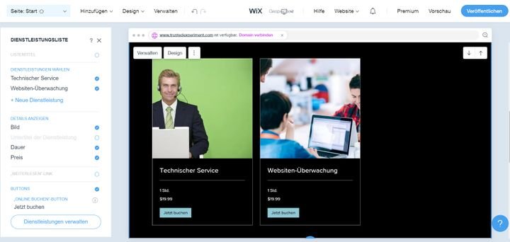 Elemente in Wix ADI lassen sich sich nicht so frei platzieren und anpassen wie im klassischen Wix Editor