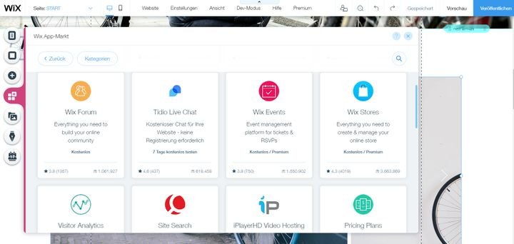 Im riesigen App-Market von Wix finden Sie Widgets und Features für jede Gelegenheit