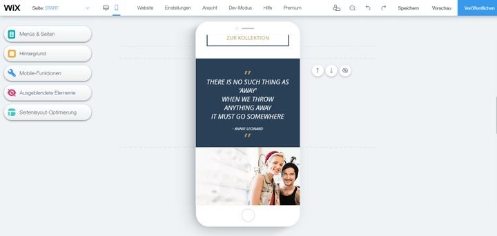 Alle Designs von Wix sind mobil optimiert - oft müssen Sie an die mobile Ansicht aber noch einmal Hand anlegen