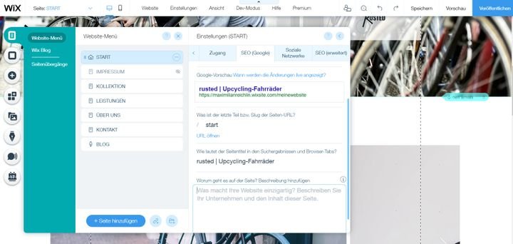 Allgemeine SEO-Anpassungen wie Title und Description sind in Wix schnell vorgenommen