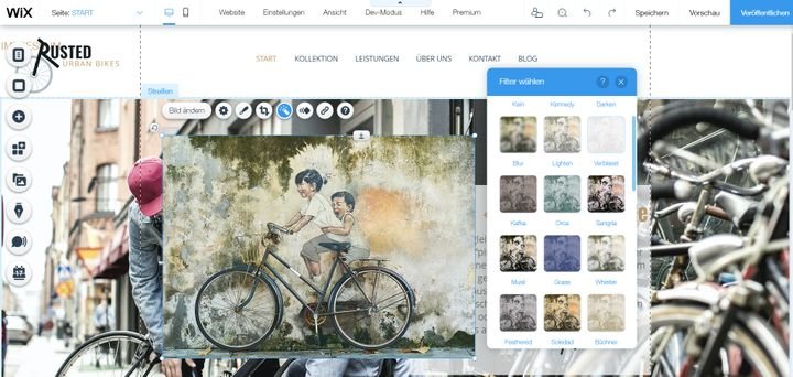 Bilder lassen sich in Wix mit Rahmen, Effekten und Filtern ausstatten