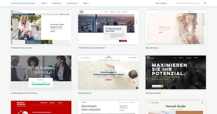 Wix bietet Vorlagen für unterschiedliche Anwendungsbereiche