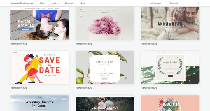 Wix deckt thematisch alle Bereiche von der Unternehmensseite bis zur Hochzeitspage ab