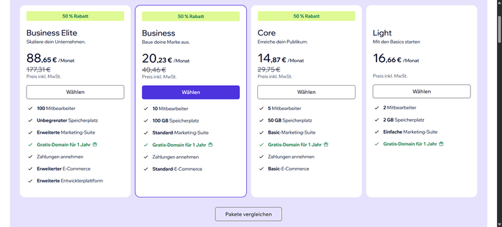 Die Preise von Wix