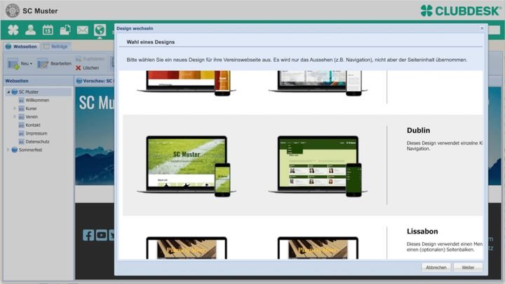 Mögliche Designs für Ihre ClubDesk-Homepage