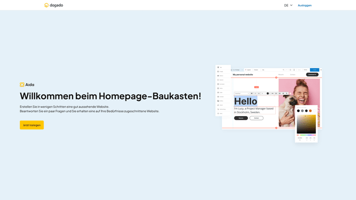 Der deutsche Hosting-Anbieter dogado liefert neben Webhosting und Domain-Registrierung auch einen eigenen Homepage-Baukasten.