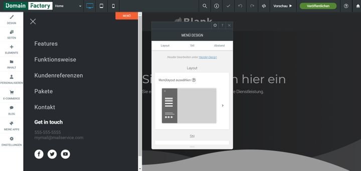 Auf Wunsch ersetzen Sie die horizontale Navigationsleiste im Header durch eine seitliche Navigation
