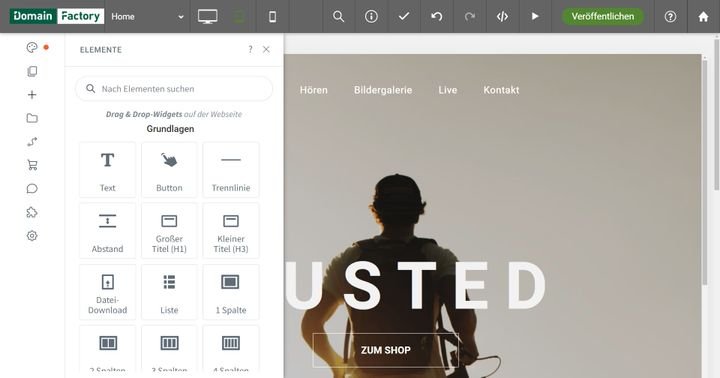 DomainFactory bietet Ihnen alle wichtigen Grundfunktionen als Widgets