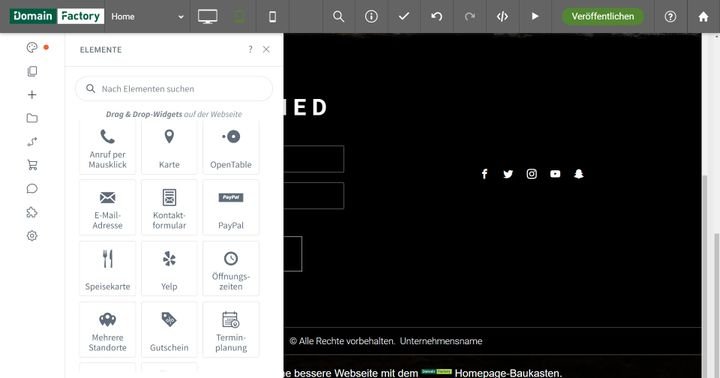 Neben den wichtigsten Grundfunktionen gibt es auch Spezialwidgets im DomainFactory-Angebot