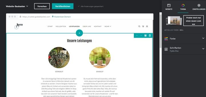 Zusätzlich zum gewählten Template können Sie außerdem Farben und Schriftarten für Ihre Page wählen