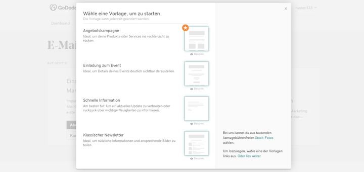 Im E-Mail-Marketing-System von GoDaddy können Sie sich Ihre Marketing-Mails nach Belieben designen