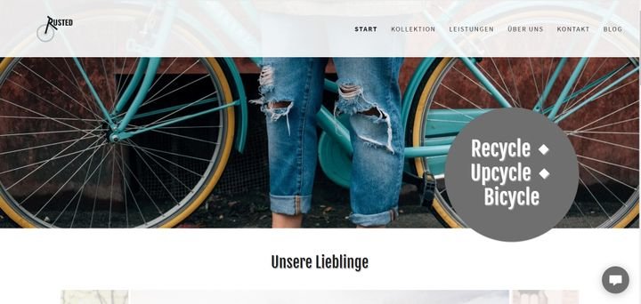 Die Startseite der rusted-Website ist stark abhängig vom gewählten Design; hier wurde eine Vorlage mit einem großen Headerbild für die Homepage gewählt.