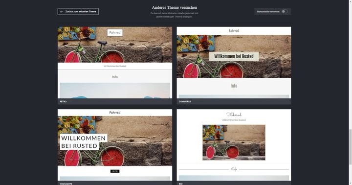 Die Vorlagen von GoDaddy werden für die Auswahl mit Stockbildern oder Ihren hochgeladenen Fotos gefüllt