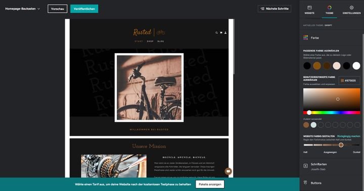 Mit dem Slider Wechseln Sie mit Zwischenstufen zwischen dem hellen und dem dunklen Farbmodus Ihrer Seite