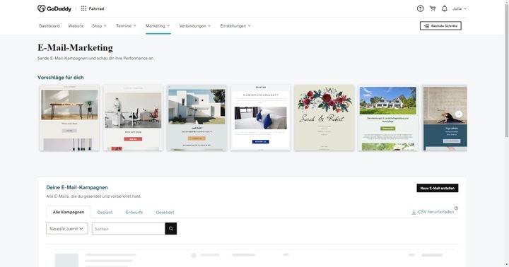 Im E-Mail-Marketing-System von GoDaddy können Sie sich Ihre Marketing-Mails nach Belieben designen